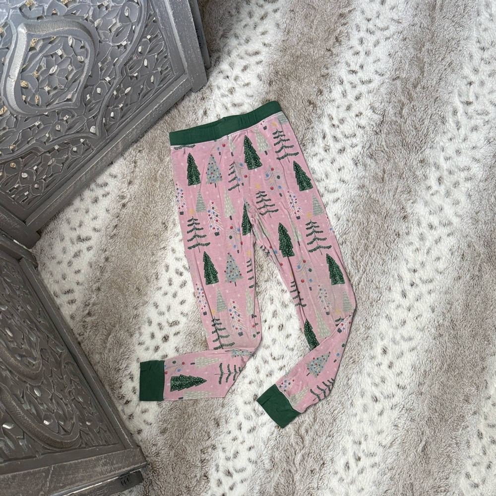 Little Sleepies pink green Christmas tree bamboo pajama pants girls 4T holiday